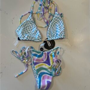 Moana Bikini reversible set checkerboard and swirl prints